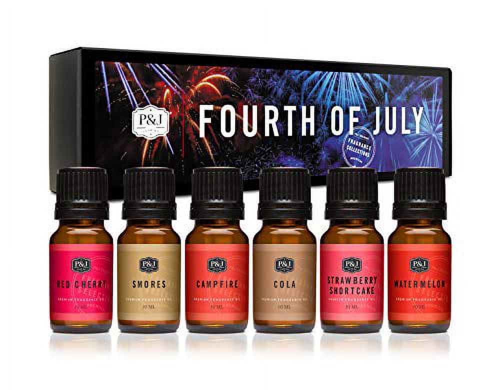 P&j Fragrance Oil Fourth of July Set | Red Cherry, Watermelon, Strawberry Shortcake, Campfire, Smores, Cola Candle Scents for Candle Making, Freshie